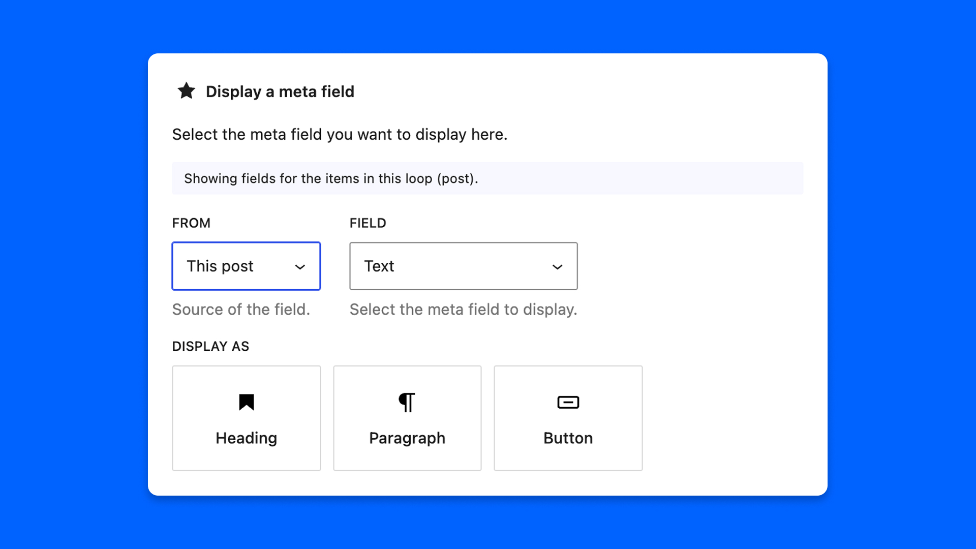The advanced field value block select value screen.