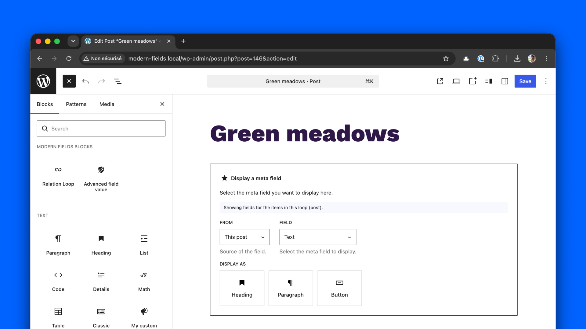 The field value block in the editor.