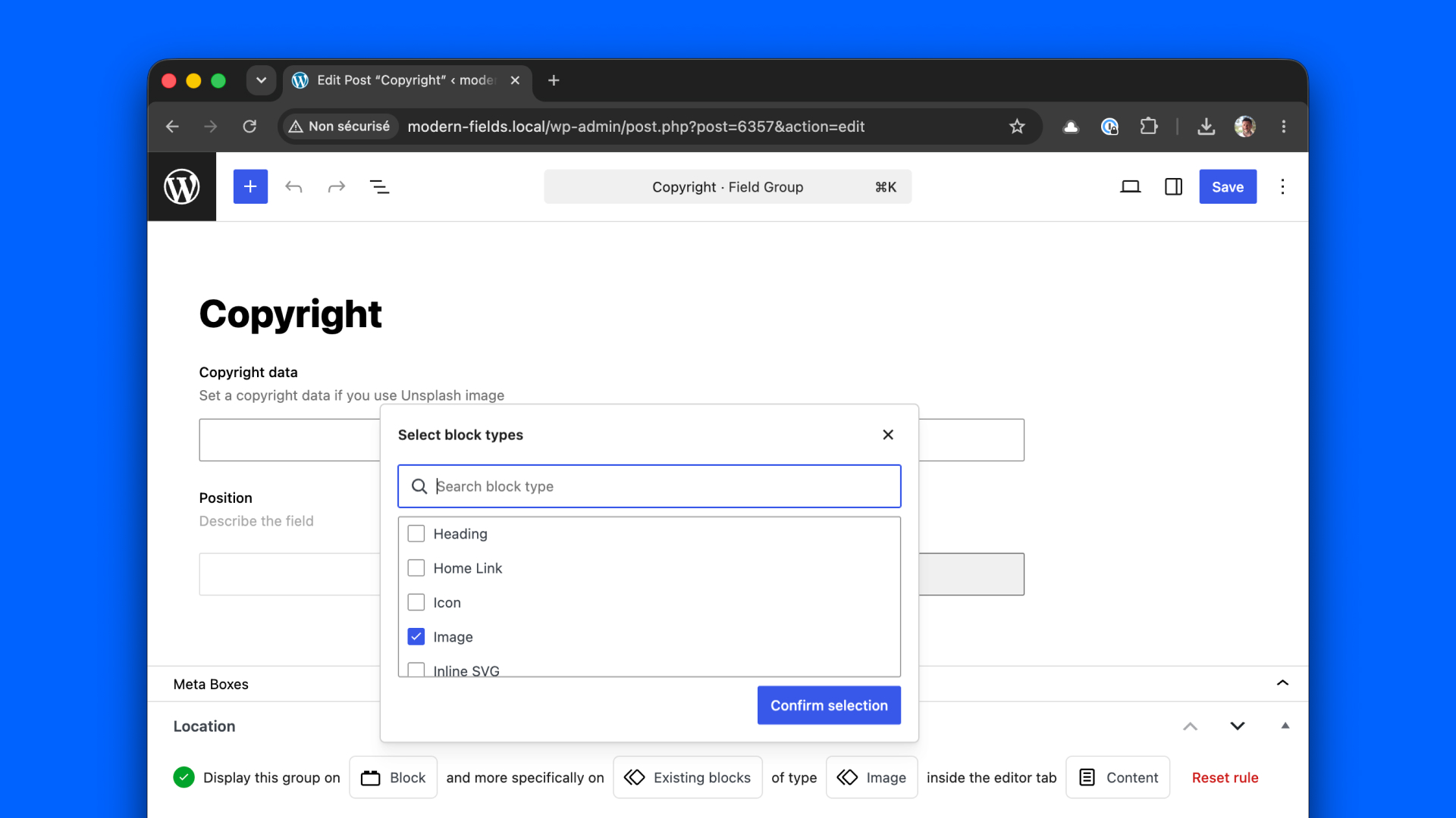 Select the block from the location selector