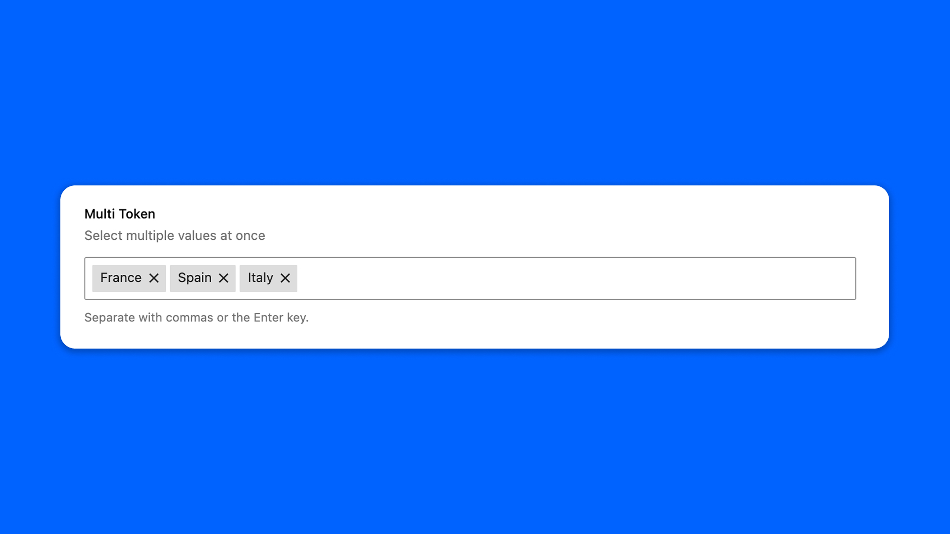 The multi-token field with some values selected